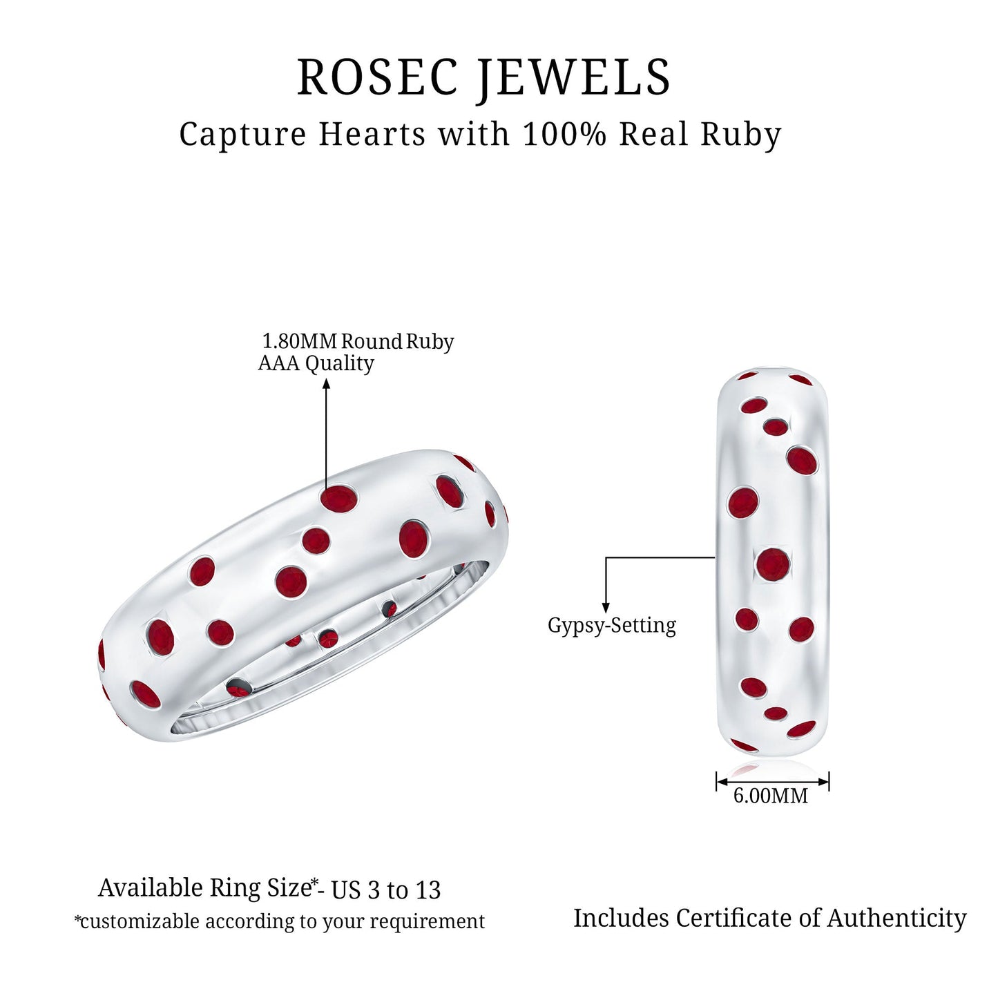Natural Ruby Wide Wedding Band in Sterling Silver