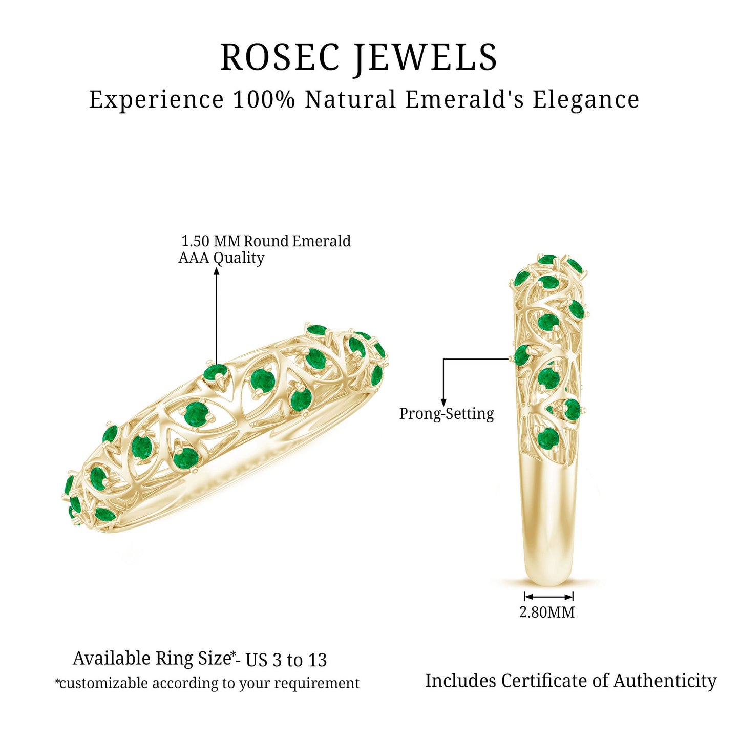 Natural Emerald Filigree Wedding Band for Women