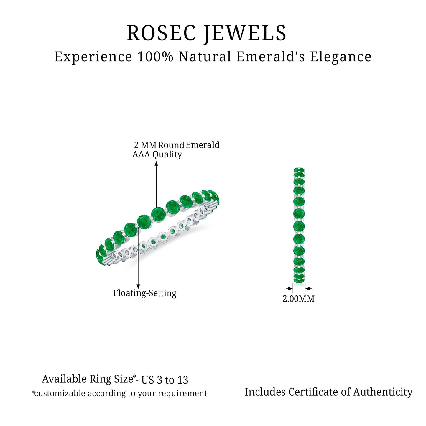 Certified Emerald Floating Eternity Band for Women