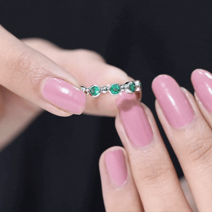 Bezel Set Lab Grown Emerald 7 Stone Half Eternity Ring with Certificate