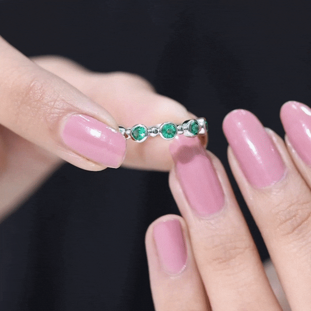 Bezel Set Lab Grown Emerald 7 Stone Half Eternity Ring with Certificate