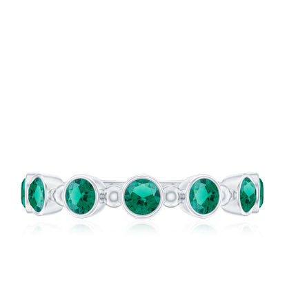Bezel Set Lab Grown Emerald 7 Stone Half Eternity Ring with Certificate