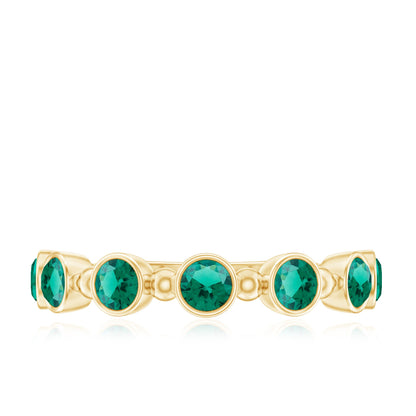 Bezel Set Lab Grown Emerald 7 Stone Half Eternity Ring with Certificate