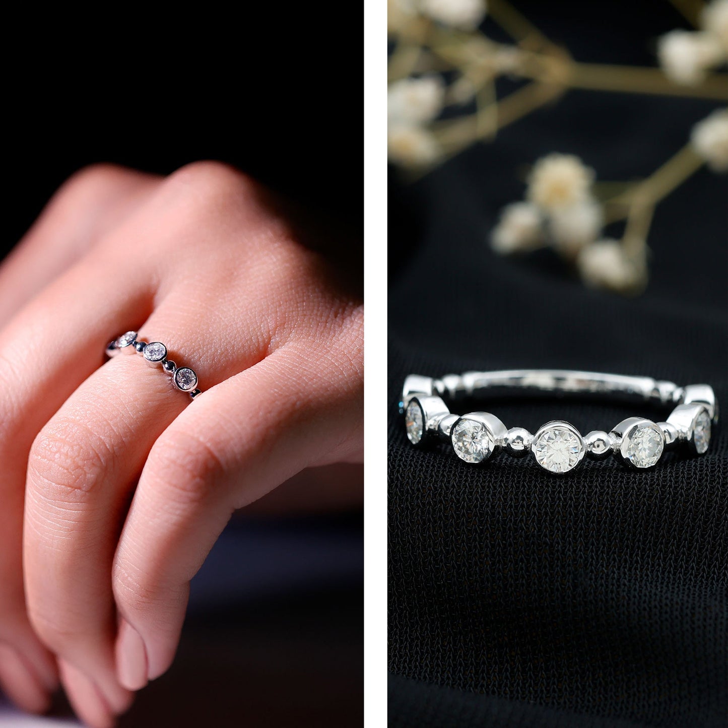 Bezel Set Moissanite Stackable Anniversary Band Ring