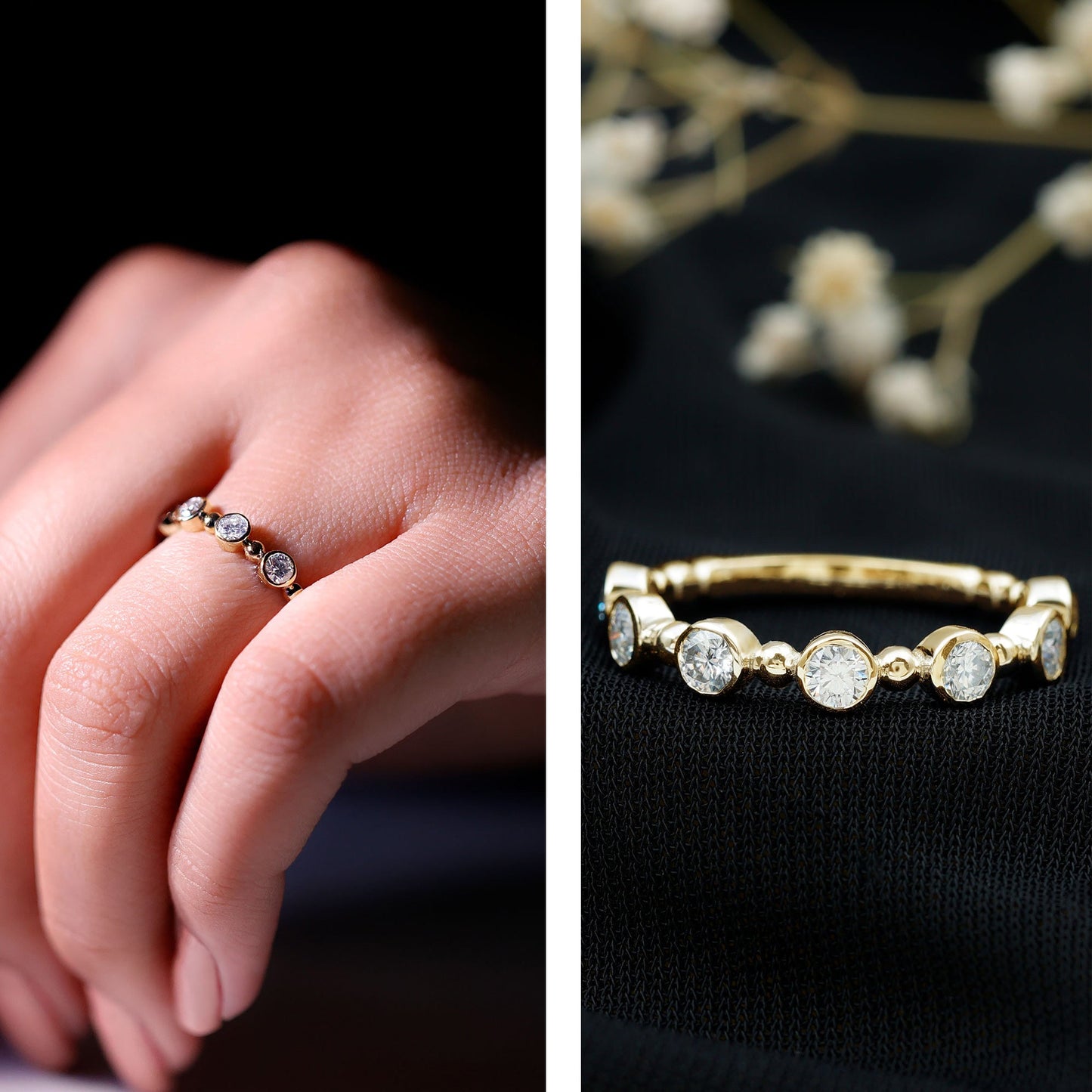 Bezel Set Moissanite Stackable Anniversary Band Ring