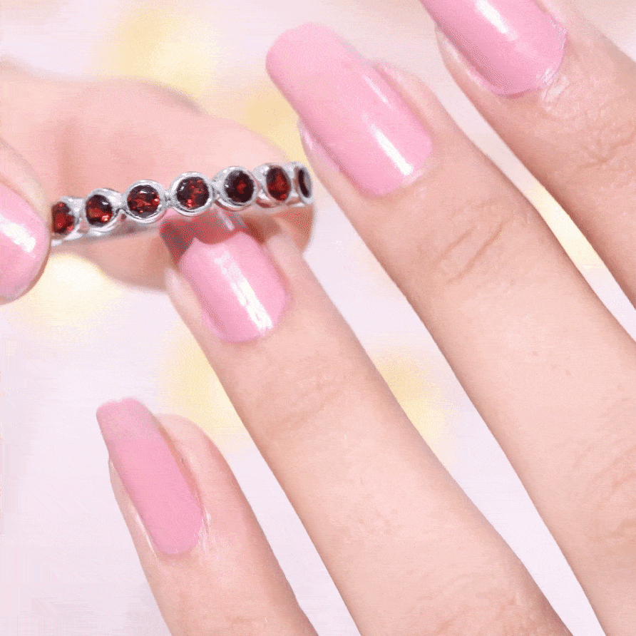 Certified Real Garnet Half Eternity Ring in Bezel Setting