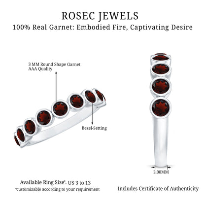 Certified Real Garnet Half Eternity Ring in Bezel Setting