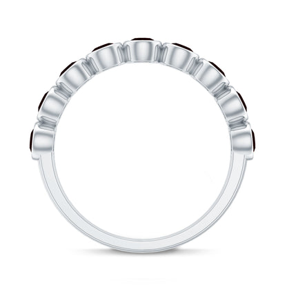 Certified Real Garnet Half Eternity Ring in Bezel Setting