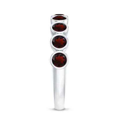 Certified Real Garnet Half Eternity Ring in Bezel Setting