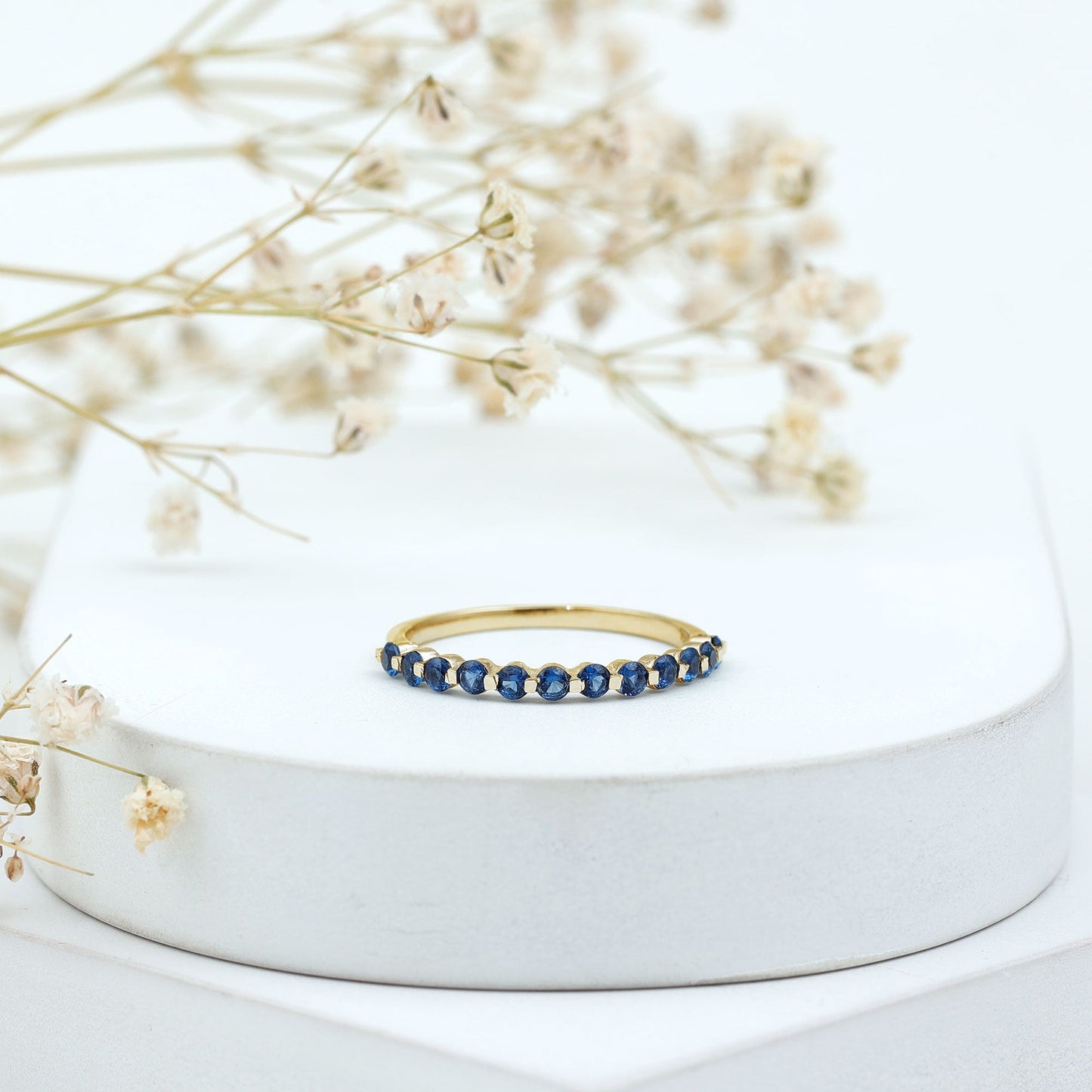 Certified Lab Grown Blue Sapphire Half Eternity Ring for Women