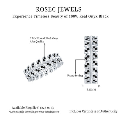 Real Black Onyx Leaf Wedding Band for Women