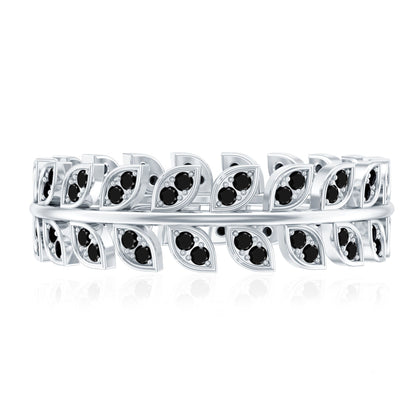 Real Black Onyx Leaf Wedding Band for Women
