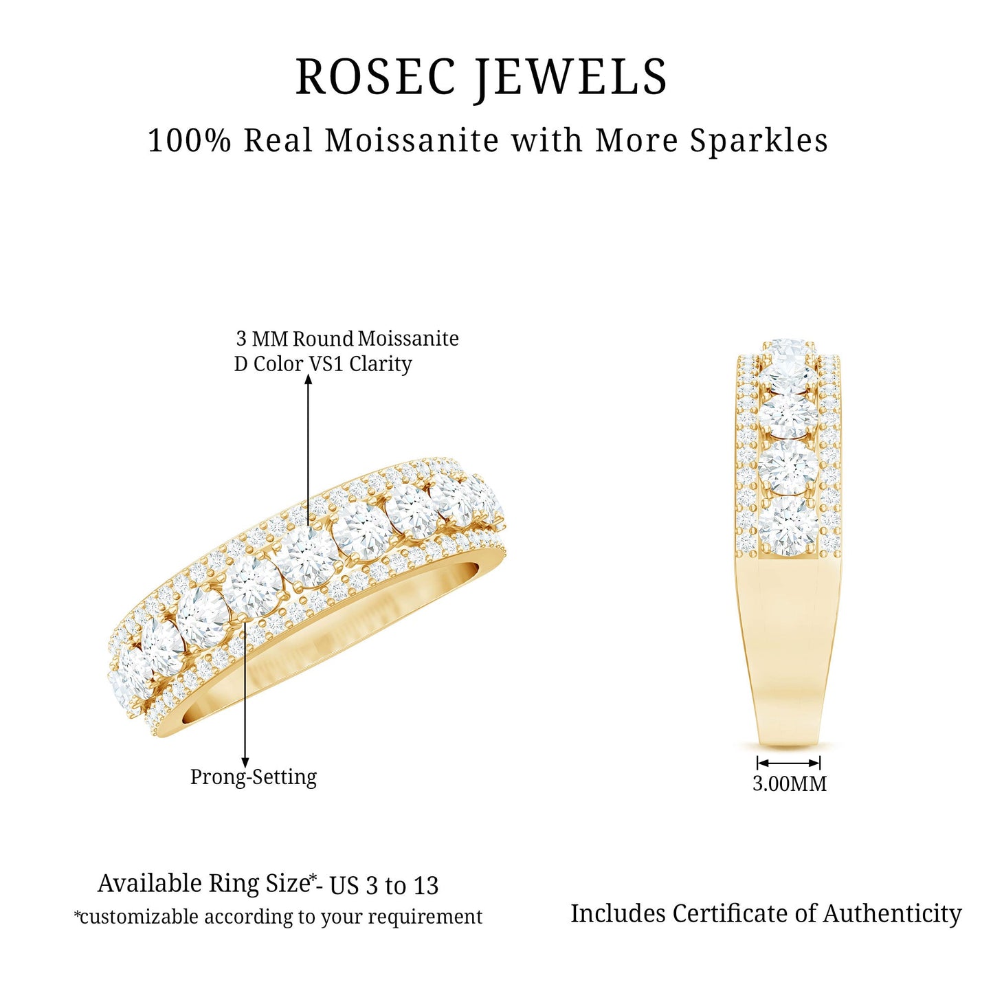 Certified Moissanite Wedding Anniversary Band Ring for Women