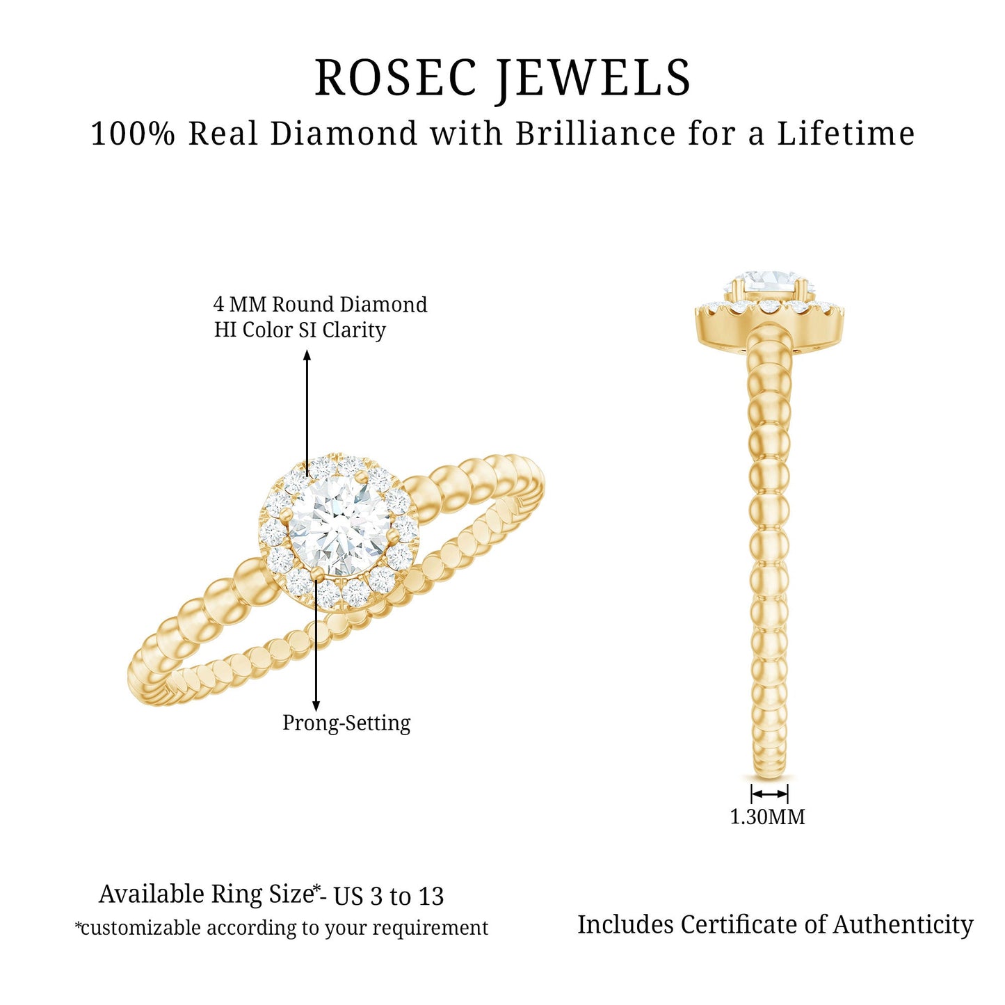 Certified Real Diamond Promise Ring with Bubble Shank