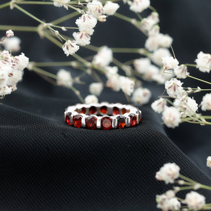 Natural Bar Set Garnet Eternity Ring for Anniversary