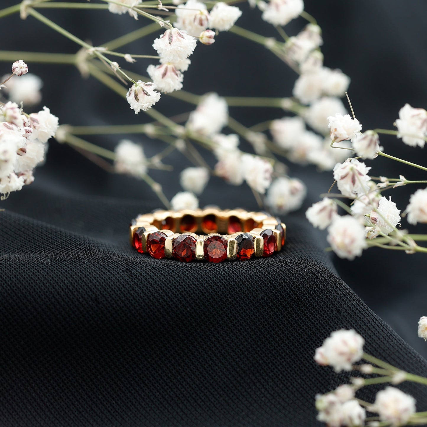 Natural Bar Set Garnet Eternity Ring for Anniversary