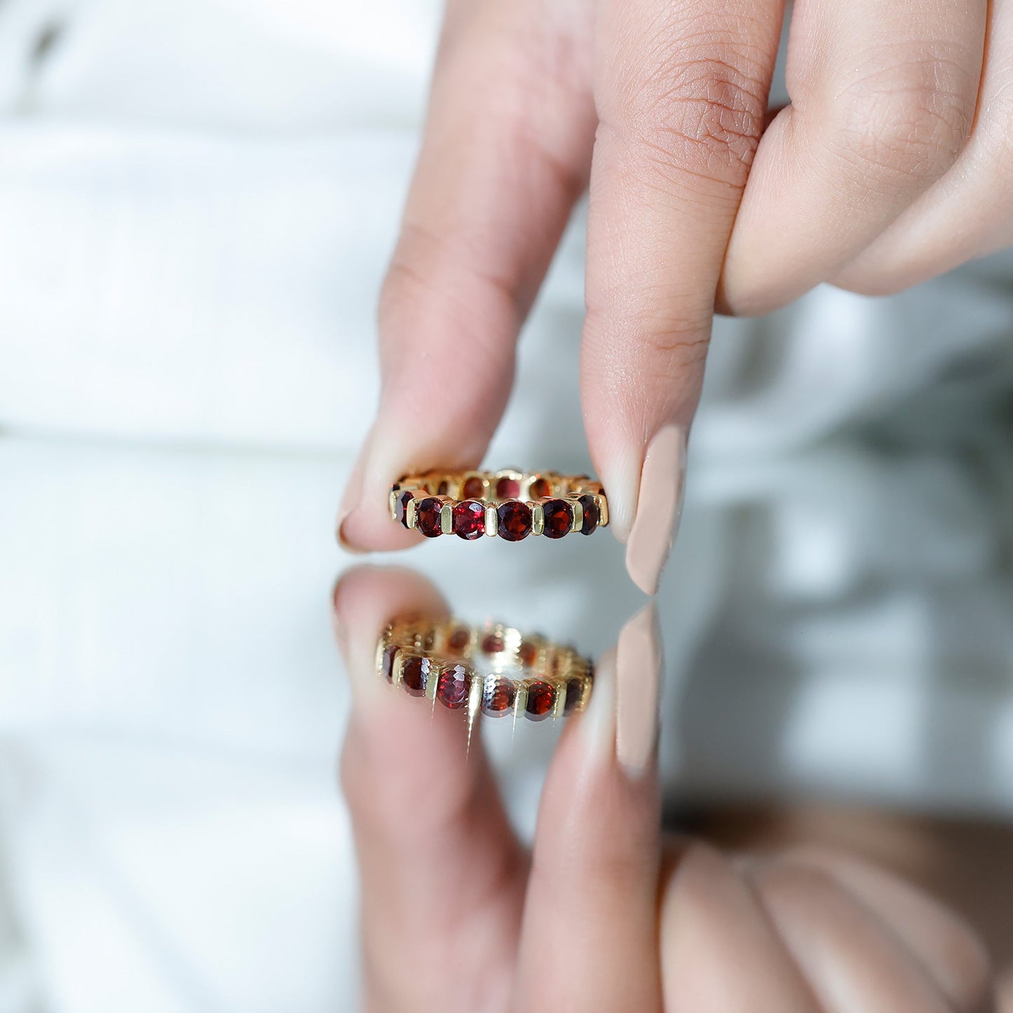 Natural Bar Set Garnet Eternity Ring for Anniversary