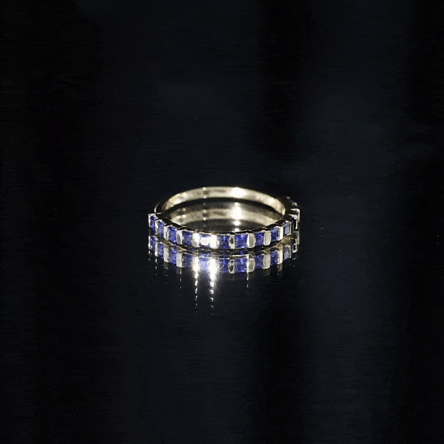 Princess Cut Blue Sapphire Half Eternity Wedding Band For Women