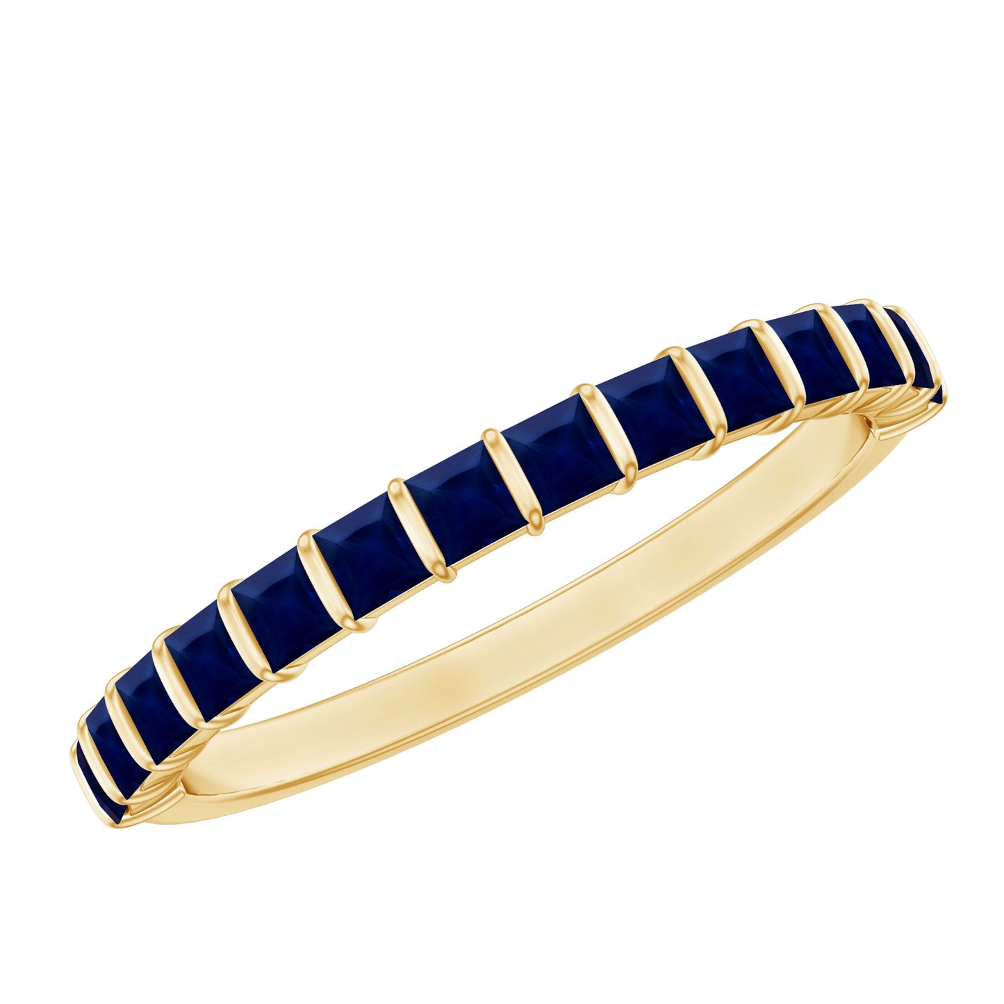 Princess Cut Blue Sapphire Half Eternity Wedding Band For Women