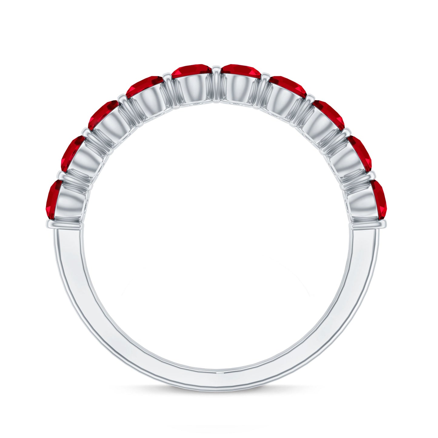 Oval Cut Created Ruby Half Eternity Ring in Bar Setting