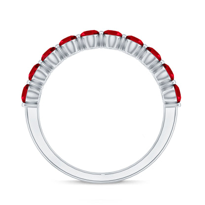 Oval Cut Created Ruby Half Eternity Ring in Bar Setting