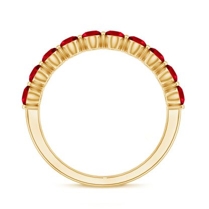 Oval Cut Created Ruby Half Eternity Ring in Bar Setting
