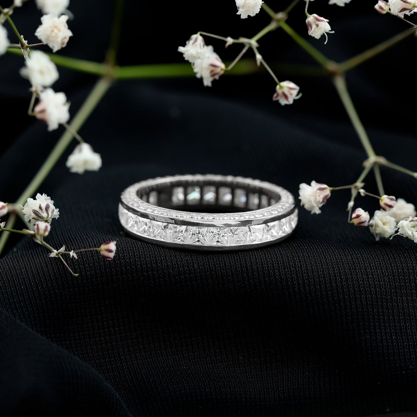 Channel Set Moissanite Princess Cut Wedding Band