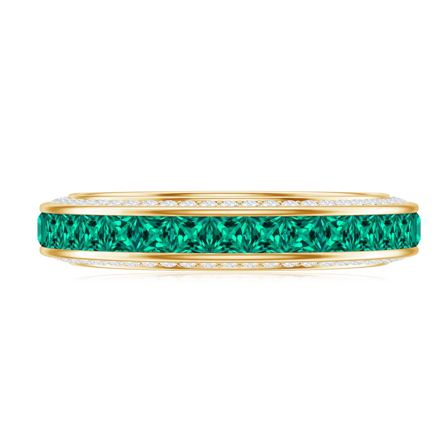 Certified Princess Cut Lab Grown Emerald Eternity Wedding Band in Channel Setting
