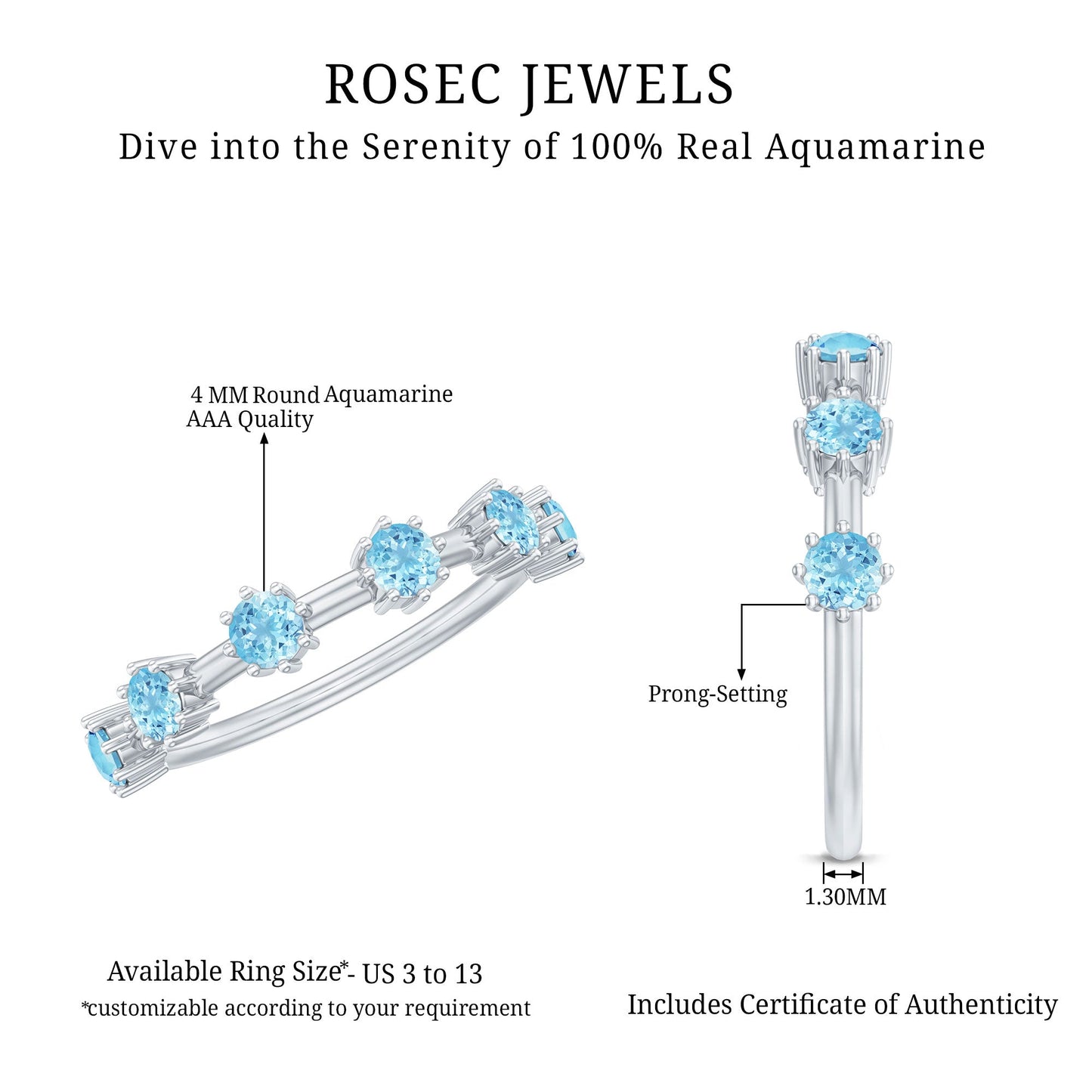 Natural Certified Aquamarine Promise Ring For Her