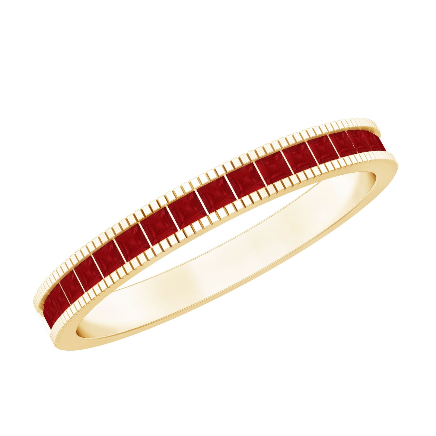 Natural Princess Cut Ruby Half Eternity Ring in Channel Set