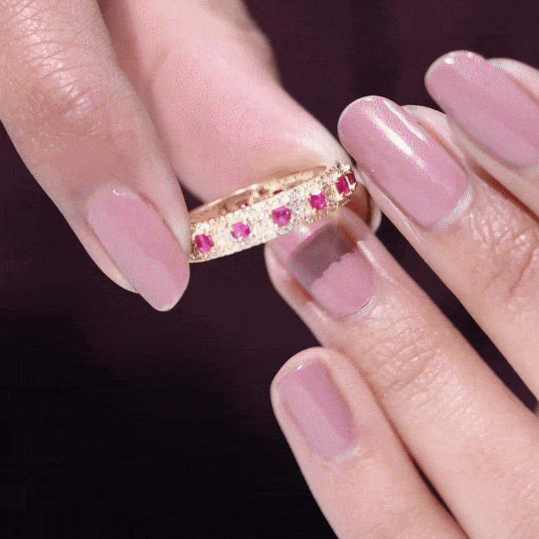Princess Cut Lab Created Ruby Wedding Band with Diamonds