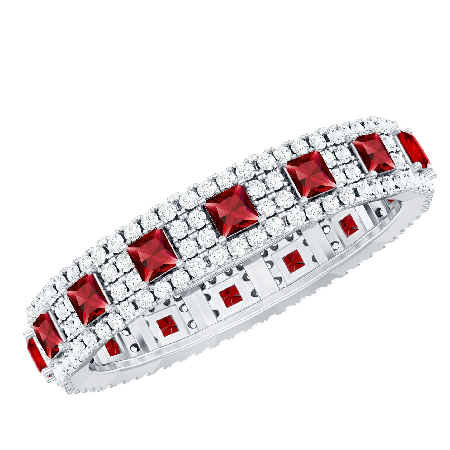 Princess Cut Lab Created Ruby Wedding Band with Diamonds