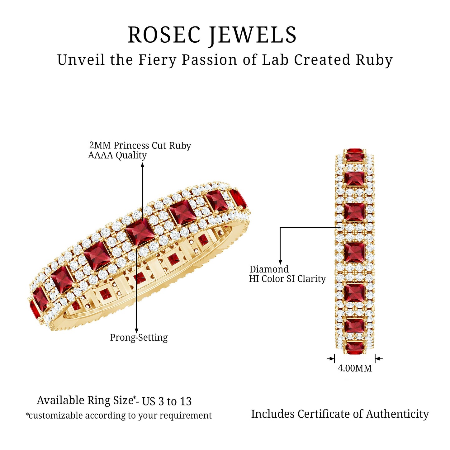 Princess Cut Lab Created Ruby Wedding Band with Diamonds
