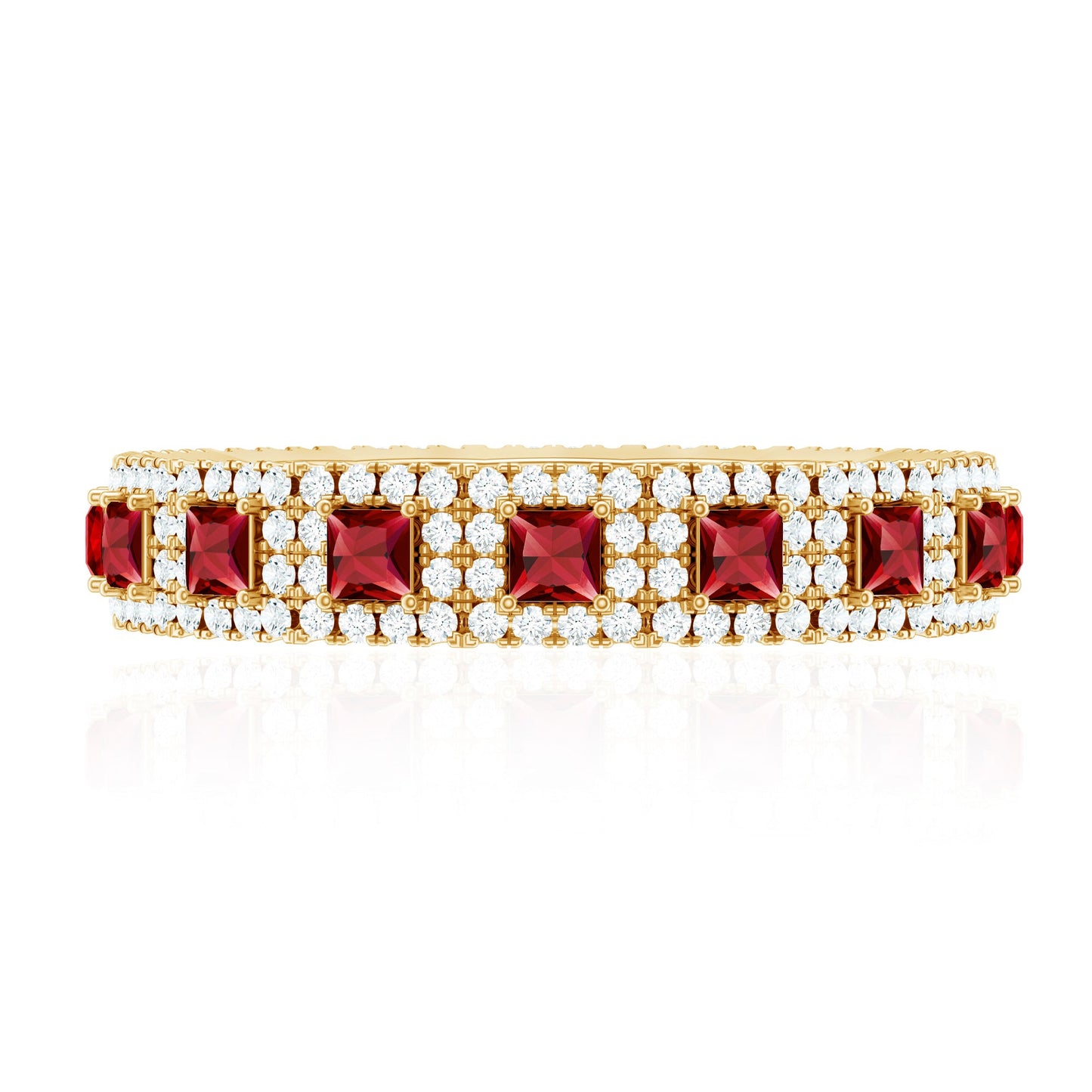 Princess Cut Lab Created Ruby Wedding Band with Diamonds