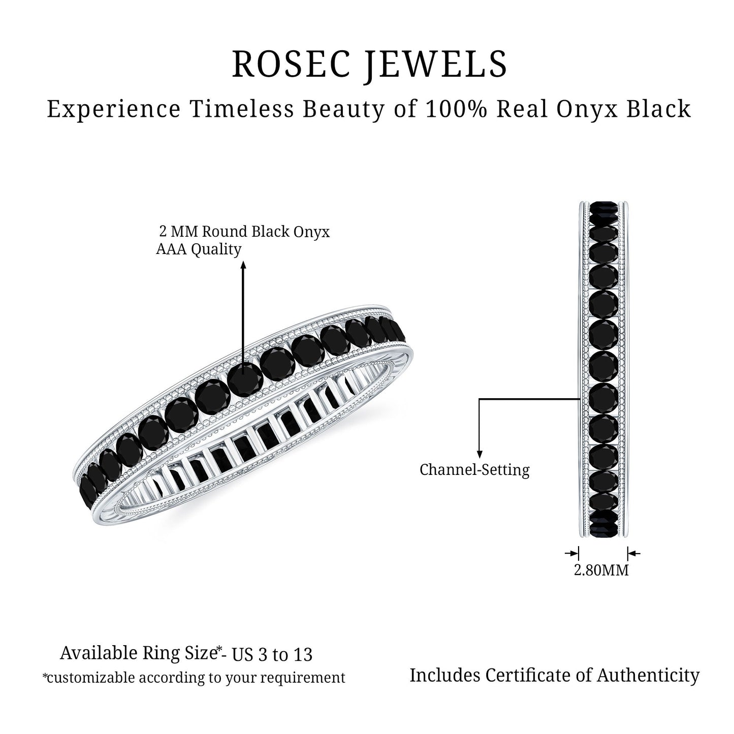 Black Onyx Wedding Band with Milgrain Detailing