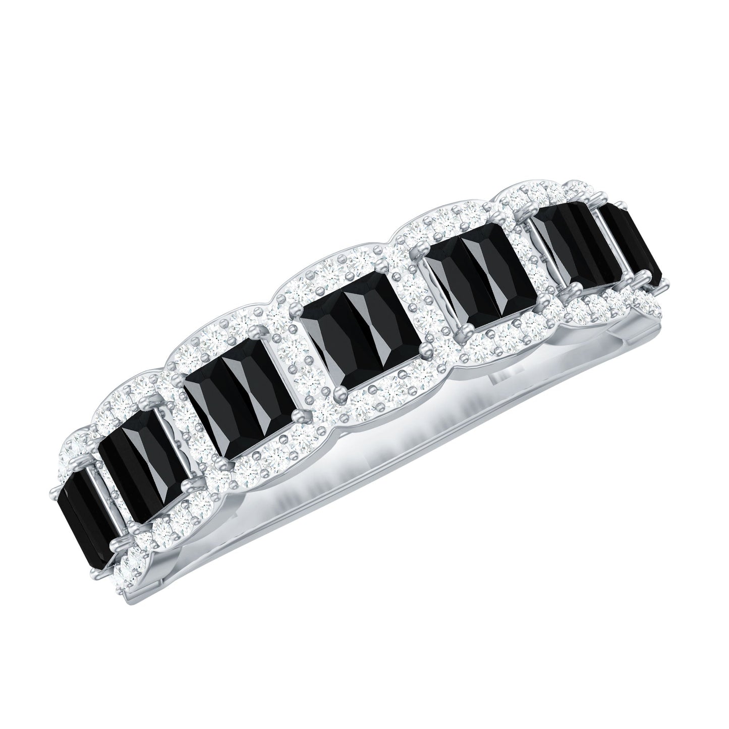 Baguette Cut Lab Grown Black and White Diamond Half Eternity Band