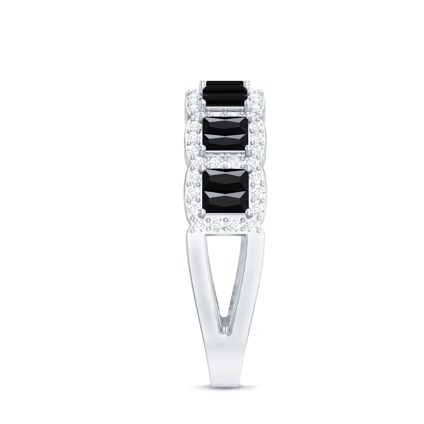 Baguette Cut Lab Grown Black and White Diamond Half Eternity Band