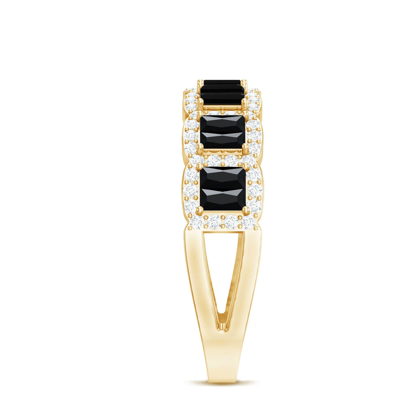 Baguette Cut Lab Grown Black and White Diamond Half Eternity Band