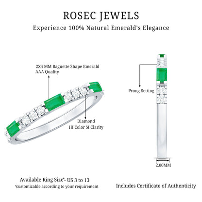 Stackable Green Emerald and Diamond Ring in Prong Setting