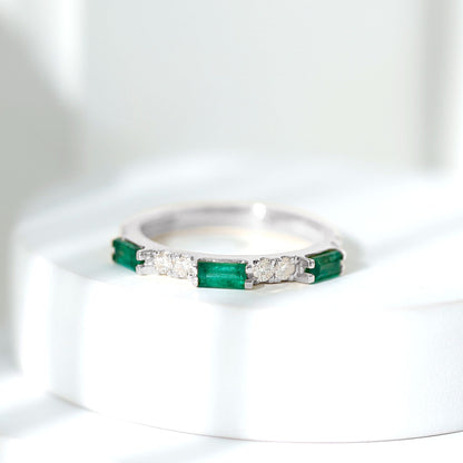 Stackable Green Emerald and Diamond Ring in Prong Setting