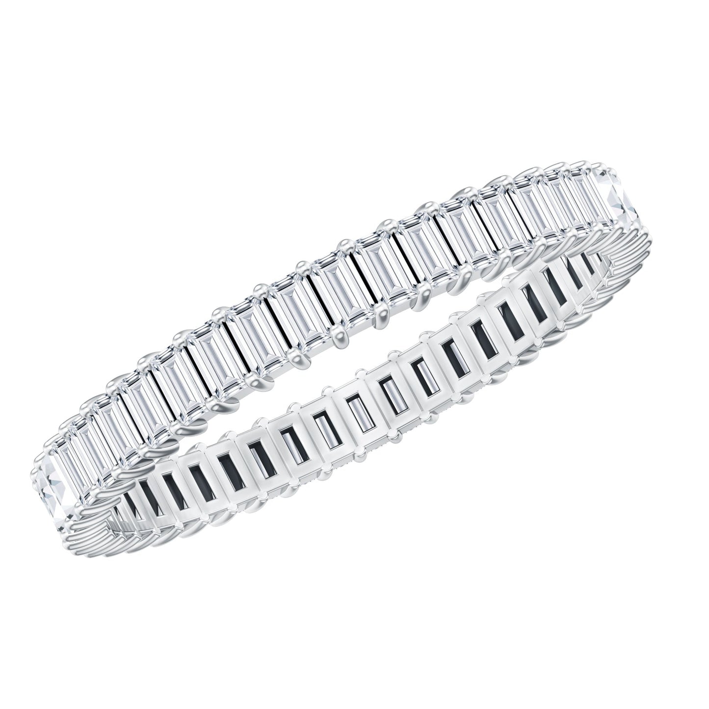 Baguette Cut Moissanite Eternity Ring in Shared Prong Setting