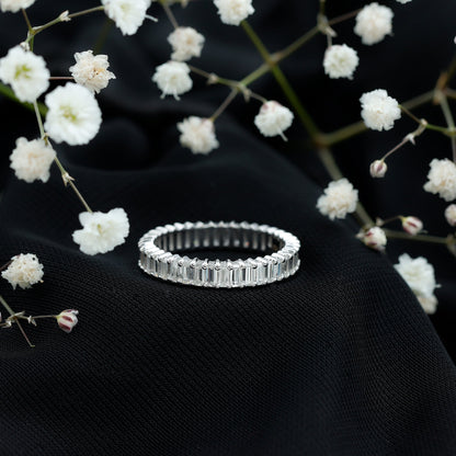 Baguette Cut Moissanite Eternity Ring in Shared Prong Setting