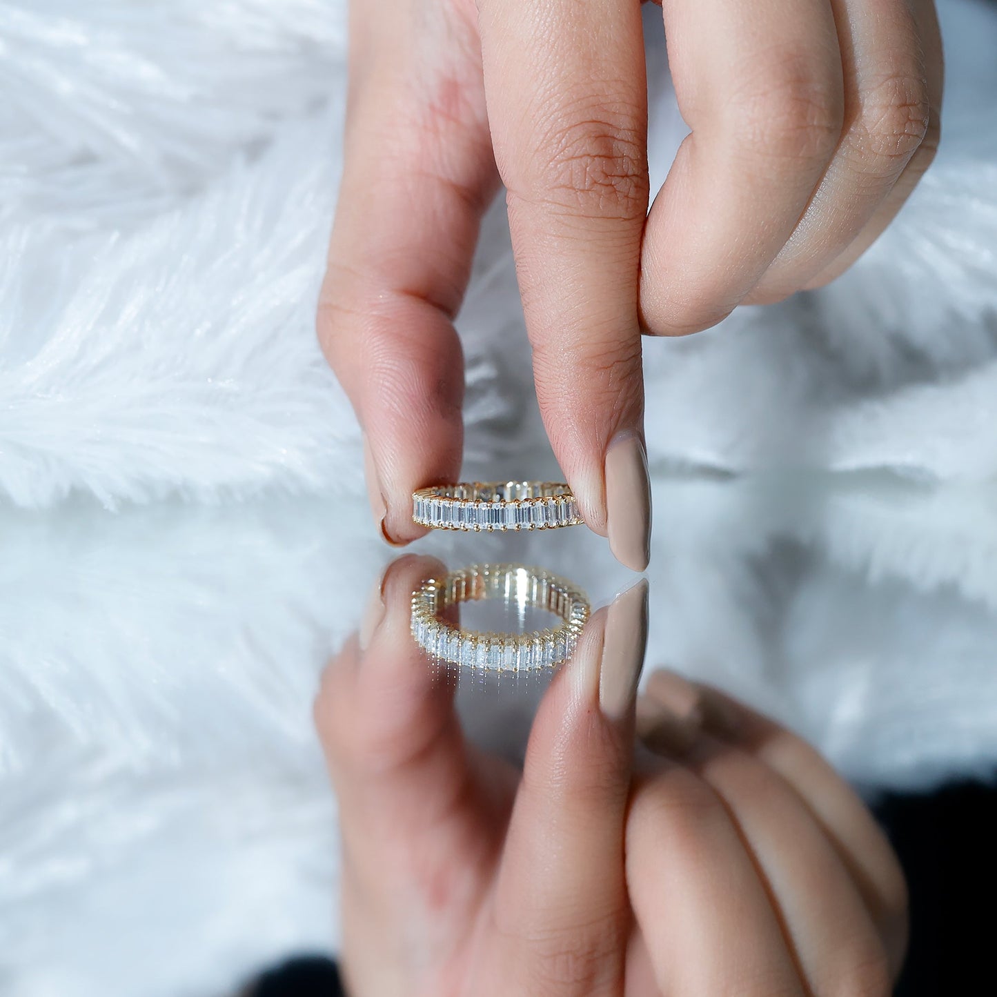 Baguette Cut Moissanite Eternity Ring in Shared Prong Setting