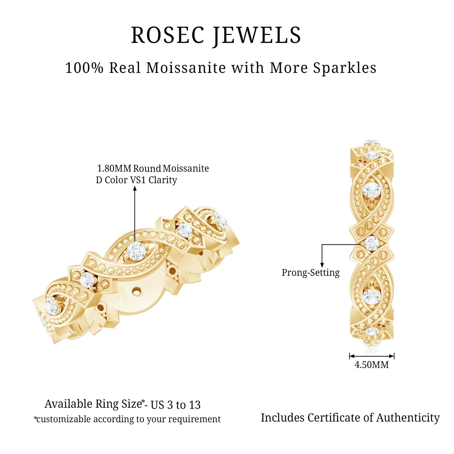 Vintage Inspired Moissanite Beaded Wedding Band
