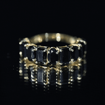 Oval and Emerald Cut Black Onyx Half Eternity Wedding Band