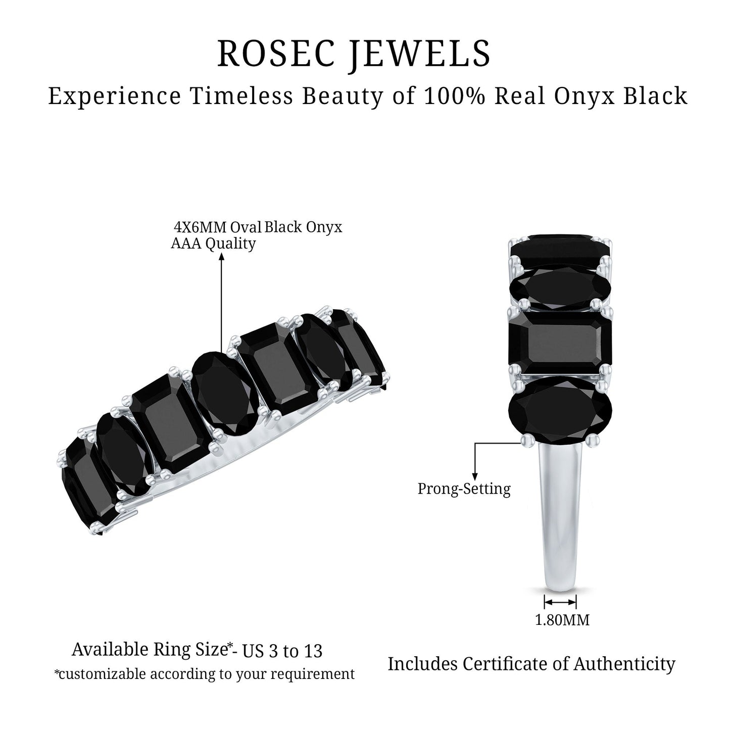 Oval and Emerald Cut Black Onyx Half Eternity Wedding Band