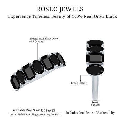 Oval and Emerald Cut Black Onyx Half Eternity Wedding Band