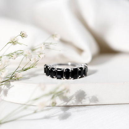 Oval and Emerald Cut Black Onyx Half Eternity Wedding Band