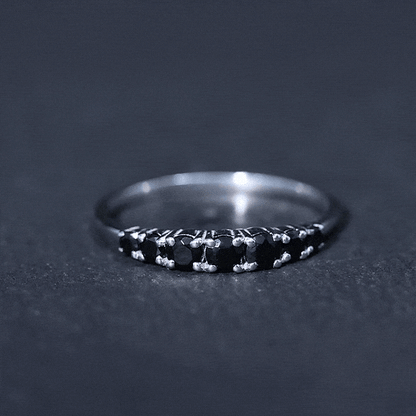 Round Cut Graduated Black Onyx Half Eternity Ring