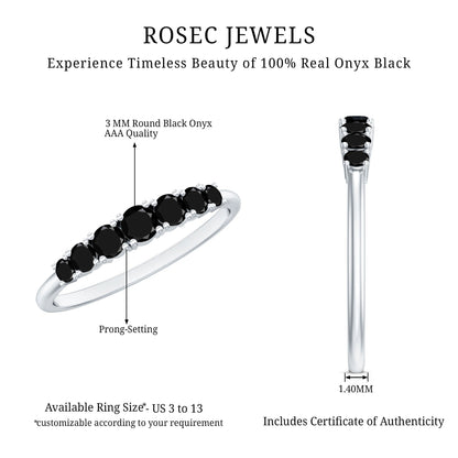 Round Cut Graduated Black Onyx Half Eternity Ring